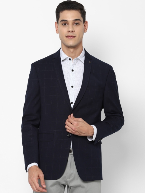 

Allen Solly Men Navy Blue Checked Slim-Fit Single-Breasted Casual Blazer
