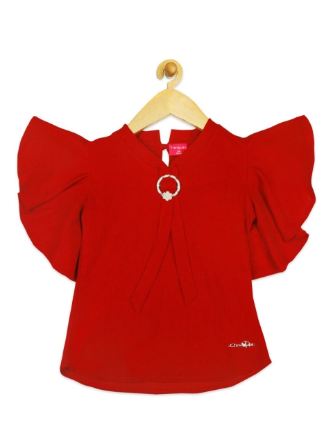 

Tiny Girl Girls Red Tie-Up Neck Regular Top