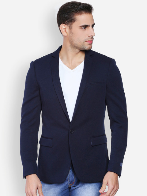 

Peter England Navy Single-Breasted Blazer, Navy blue