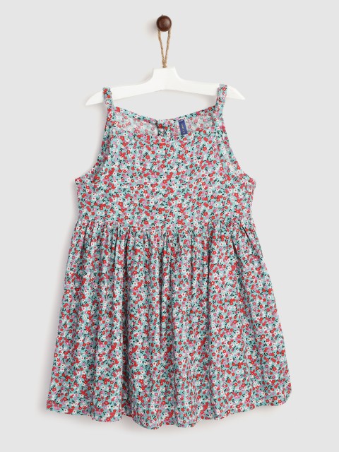 

YK Blue & Red Floral Print A-Line Sleeveless Dress