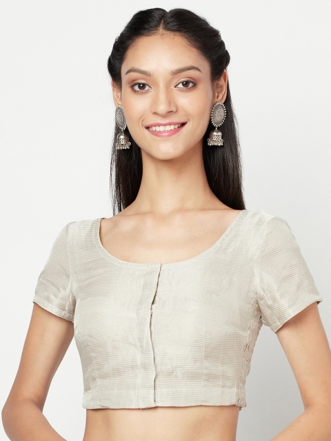 

Fabindia Women Silver-Toned Embellished Silk Tissue Woven Saree Blouse
