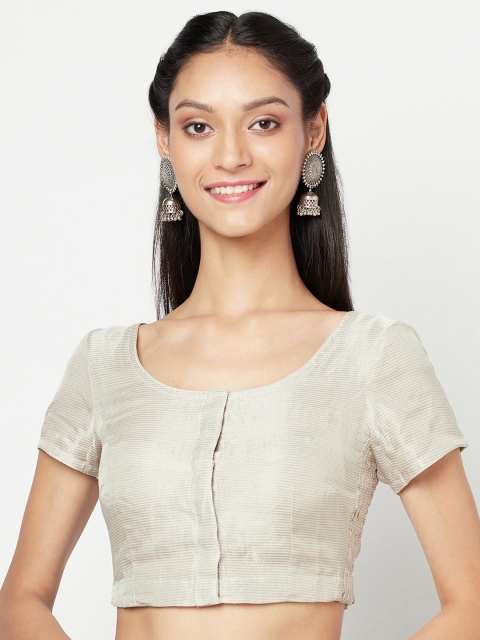 

Fabindia Women Silver-Coloured Solid Silk Saree Blouse With Elasticated Sides