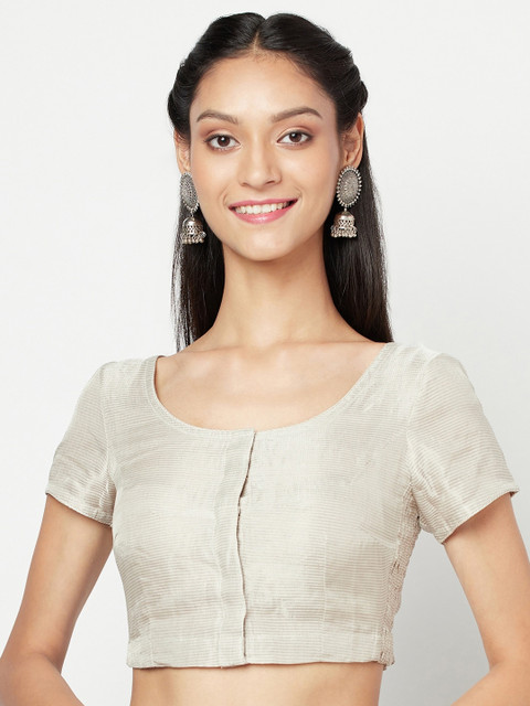 

Fabindia Women Silver-Toned Embellished Silk Tissue Woven Saree Blouse
