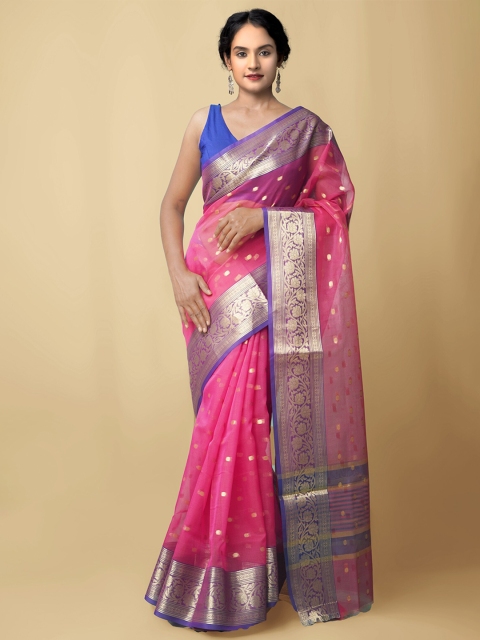 

Unnati Silks Red & Pink Ethnic Motifs Zari Silk Cotton Mysore Silk Saree