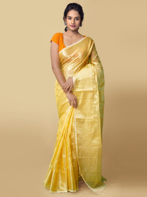 

Unnati Silks Women Yellow & Gold-Toned Pure Kota Banarasi Sustainable Saree
