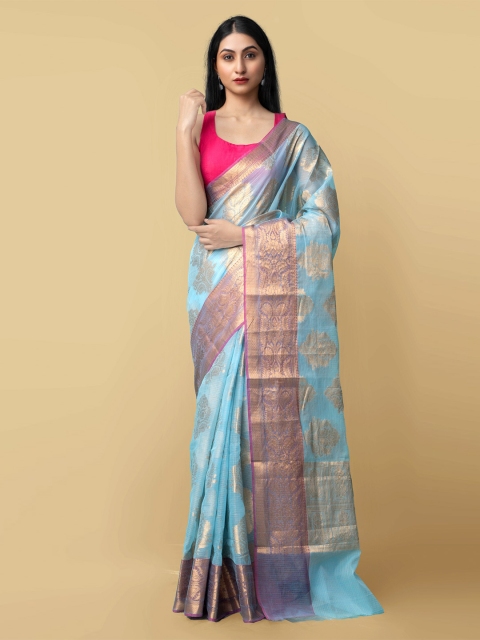 

Unnati Silks Women Blue & Gold Pure Kota Banarasi Sustainable Saree