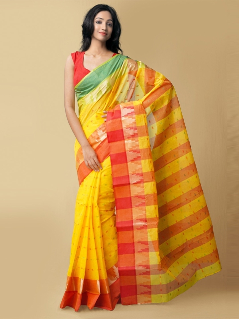 

Unnati Silks Yellow & Green Woven Design Pure Cotton Taant Saree