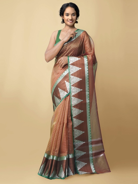 

Unnati Silks Women Brown & Silver-Toned Mysore Sico Saree