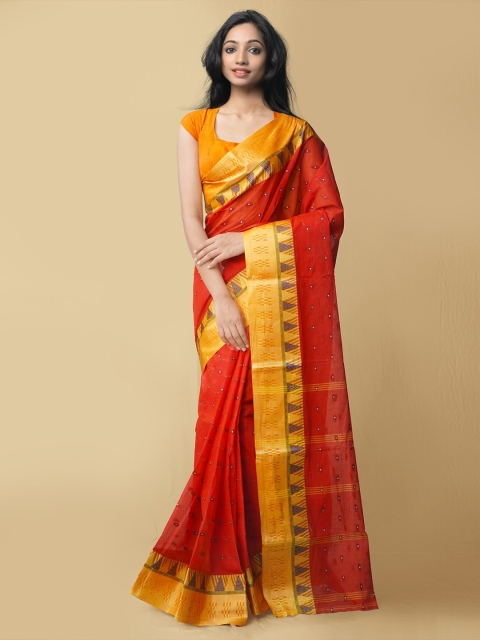 

Unnati Silks Red & Yellow Woven Design Pure Cotton Bengal Tant Cotton Saree