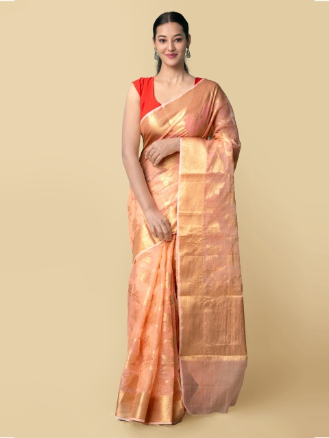 

Unnati Silks Women Peach & Gold Pure Kota Banarasi Sustainable Saree