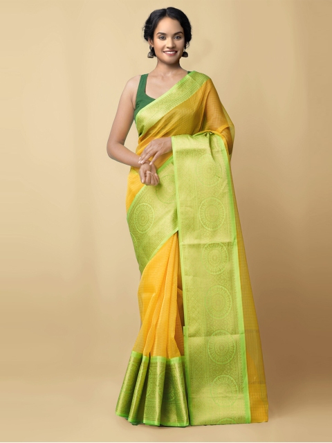 

Unnati Silks Orange & Green Woven Design Mysore Silk Cotton Saree