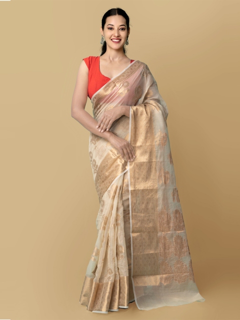 

Unnati Silks Cream & Gold Woven Design Zari Kota Saree