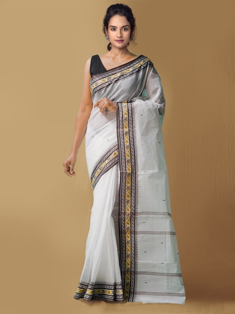 

Unnati Silks Women White & Black Pure Handloom Bengal Tant Cotton Saree
