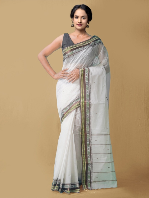

Unnati Silks White & Black Woven Design Pure Cotton Taant Saree