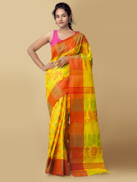 

Unnati Silks Women Yellow & Red Pure Handloom Bengal Tant Cotton Sustainable Saree