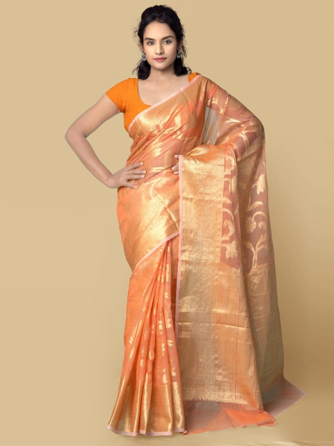 

Unnati Silks Women Peach-Coloured Pure Kota Banarasi Sustainable Saree