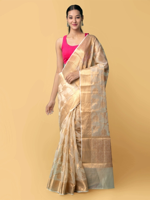 

Unnati Silks Women Cream Woven Kota Banarasi Saree