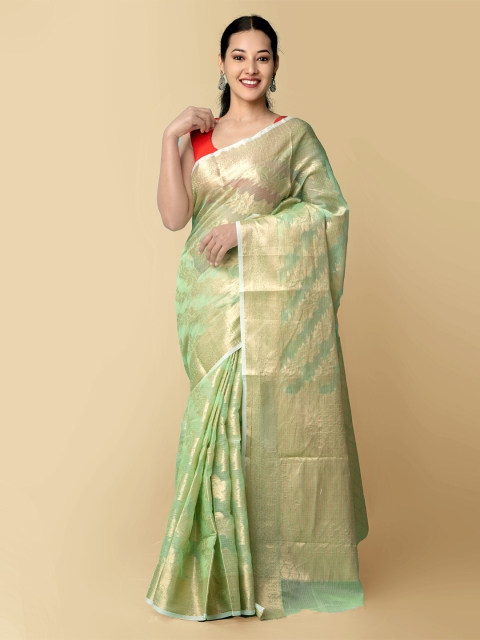 

Unnati Silks Women Green & Gold-Toned Pure Kota Banarasi Sustainable Saree