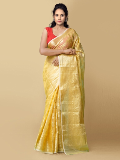 

Unnati Silks Women Yellow & Gold-Toned Pure Kota Banarasi Sustainable Saree