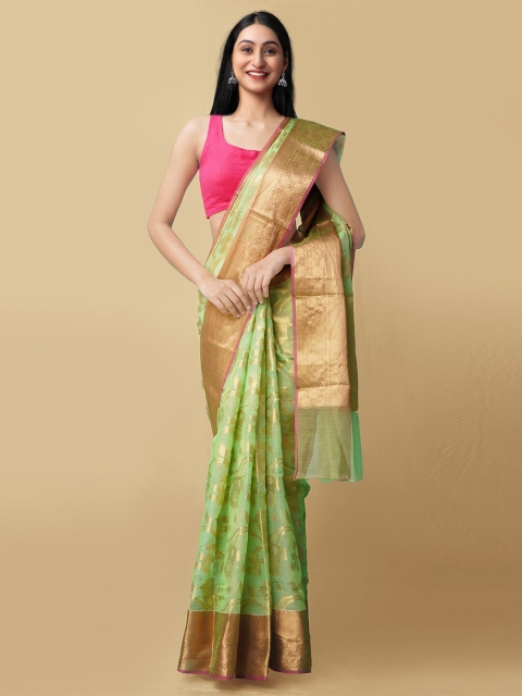 

Unnati Silks Green & Gold-Toned Woven Design Zari Silk Cotton Kota Saree