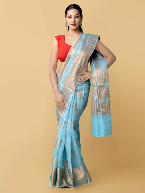 

Unnati Silks Women Blue Woven Design Pure Kota Banarasi Saree
