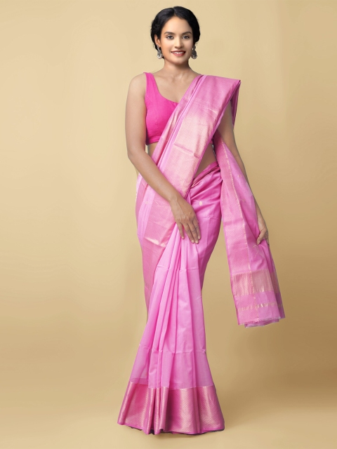 

Unnati Silks Women Pink & Gold-Toned Pure Handloom Maheshwari Sico Sustainable Saree