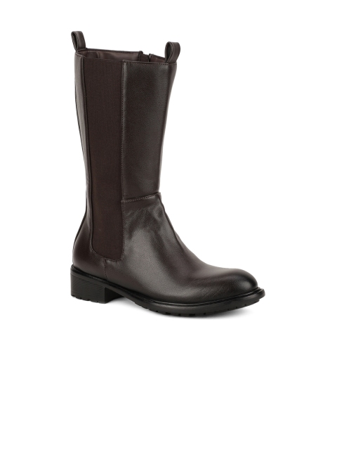 

Bruno Manetti Women Brown Leather High-Top Flat Boots