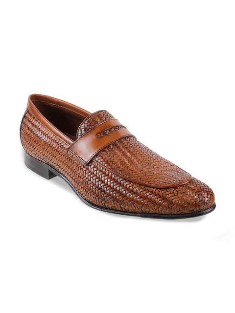 

DAVINCHI Men Tan Brown Textured Formal Leather Slip-On Shoes