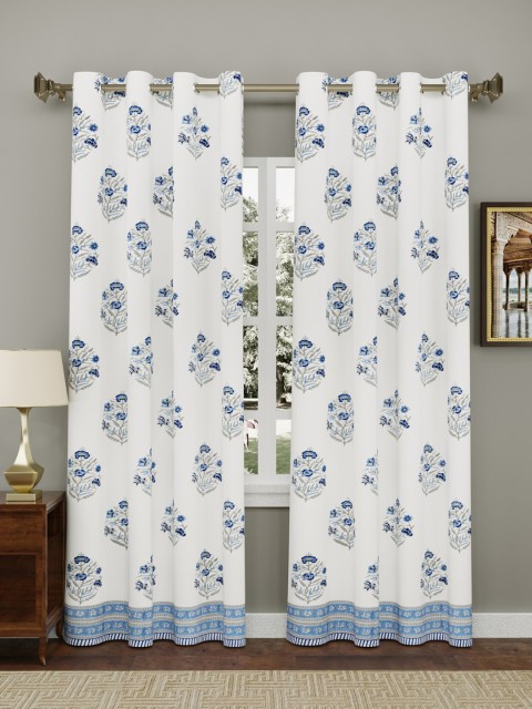 

Gulaab Jaipur White & Blue Ethnic Motifs 350 TC Long Door Curtain