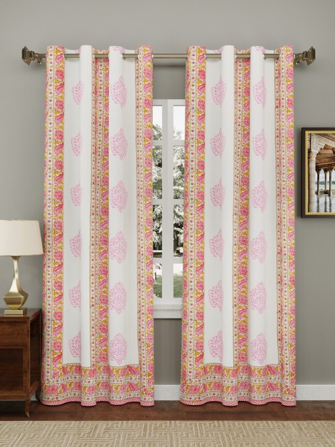 

Gulaab Jaipur White & Pink Ethnic Motifs Door Curtain