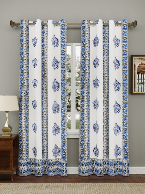 

Gulaab Jaipur White & Blue Ethnic Motifs 350 TC Long Door Curtain