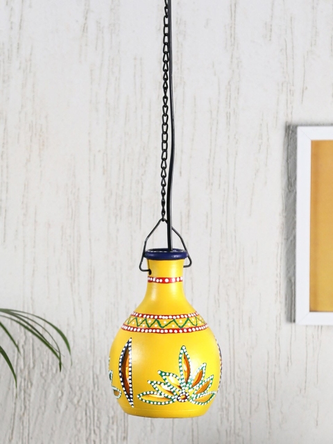 

Aapno Rajasthan Yellow & Green Patterned Terracotta Ceiling Lantern Candle Holder