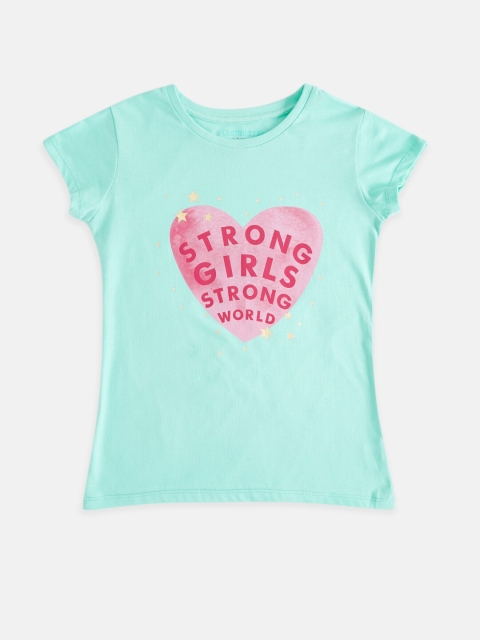 

Pantaloons Junior Girls Blue Typography Printed T-shirt