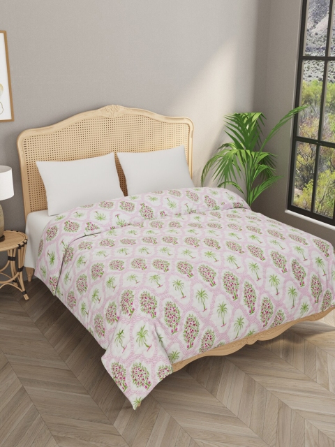 

Gulaab Jaipur Pink & White Ethnic Motifs Heavy Winter 380 GSM Double Bed Quilt