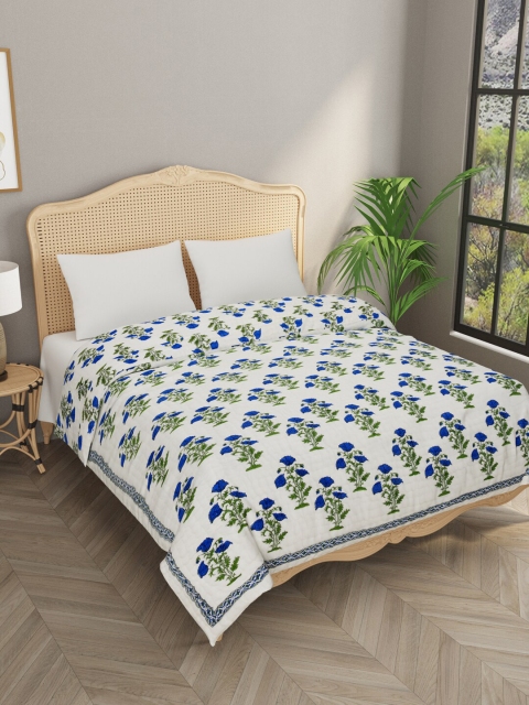 

Gulaab Jaipur White & Blue Floral Heavy Winter 380 GSM Double Bed Quilt