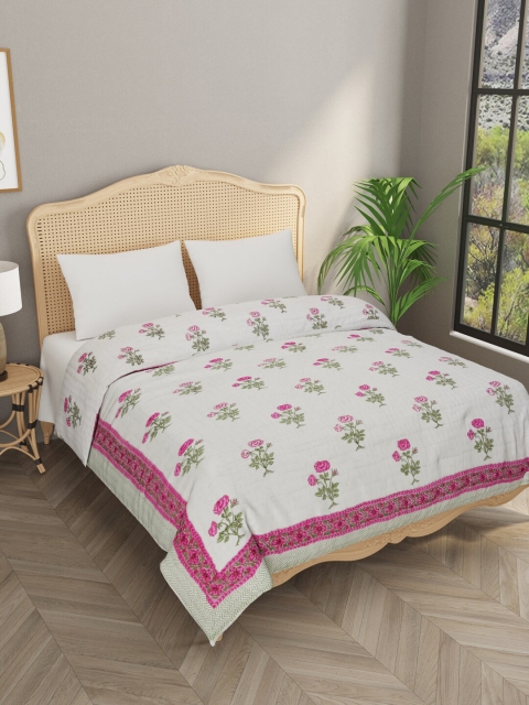 

Gulaab Jaipur Pink & White Ethnic Motifs Heavy Winter 380 GSM Double Bed Quilt