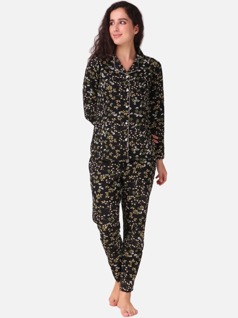 

Masha Women Black Pure Cotton Floral Printed Night Suit