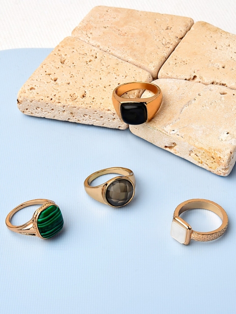 

Accessorize Set of 4 Gold Toned Alloy Gold Plated Chubby Stone Rings