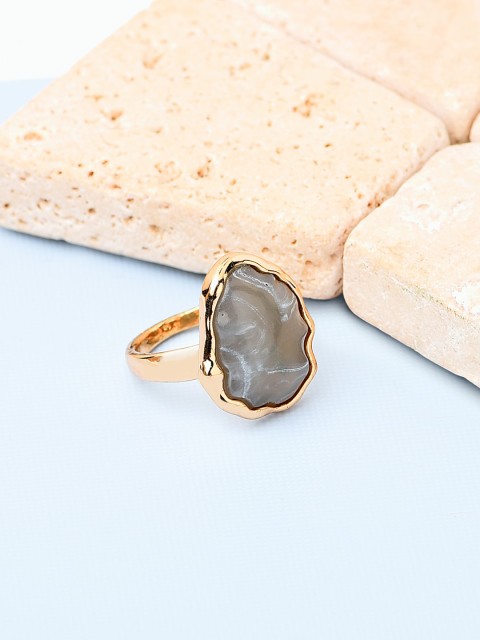 

Accessorize Gold-Toned & Grey Crystal-Studded Encased Stone Finger Ring