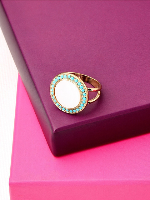 

Accessorize Gold Toned Off White & Green Crystal Studded Finger Ring