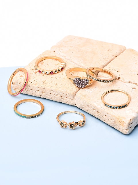 

Accessorize Set Of 7 Gold-Toned White Crystal-Studded Finger Rings