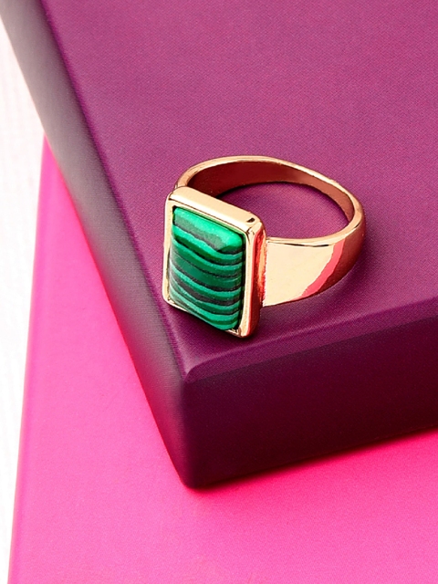 

Accessorize Gold-Toned & Green Crystal Studded Finger Ring