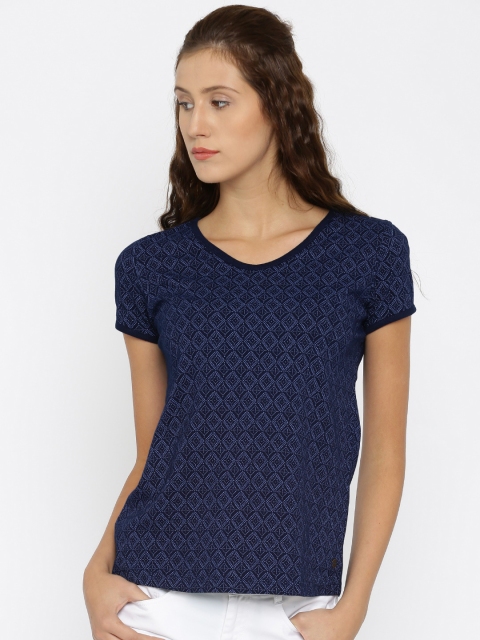 

U.S. Polo Assn. Women Navy Printed V-Neck T-shirt, Navy blue
