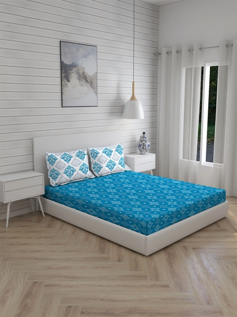 

Layers Blue & White Floral 144 TC King Bedsheet with 2 Pillow Covers