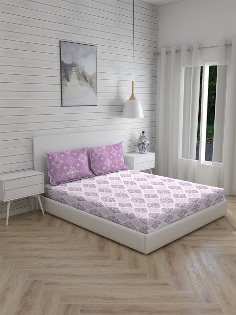 

Layers Purple & White Ethnic Motifs 146 TC Queen Bedsheet with 2 Pillow Covers