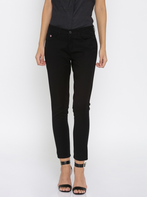 

U.S. Polo Assn. Women Black Solid Skinny Fit Flat-Front Casual Trousers