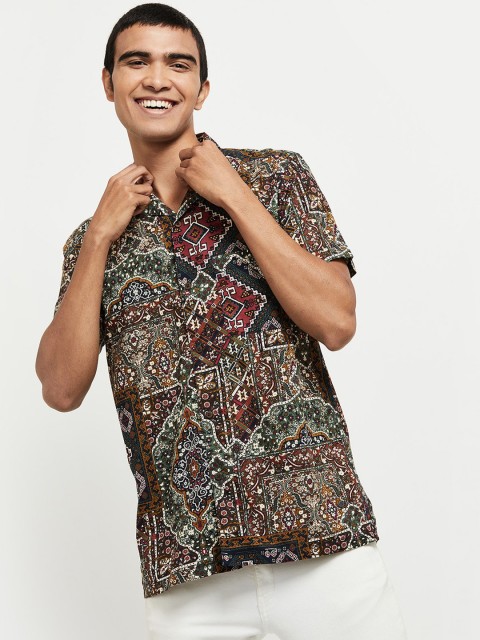 

max Men Red Opaque Printed Casual Shirt