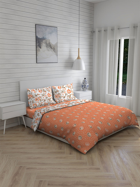 

Layers Orange & White Printed 146 TC Pure Cotton Bedding Set