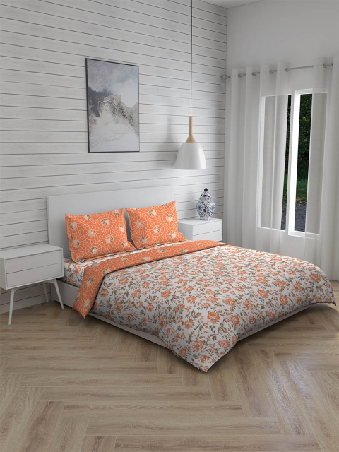 

Layers Orange & White Printed 146 TC Pure Cotton Bedding Set
