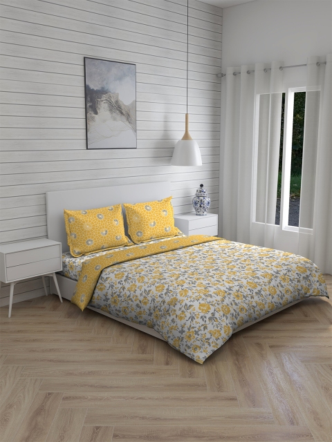 

Layers Yellow & Grey Floral Printed 146 TC Pure Cotton Bedding Set